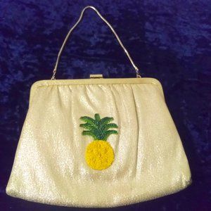 silver sparkle mini shoulder bag with iron on pineapple decal- custom piece!